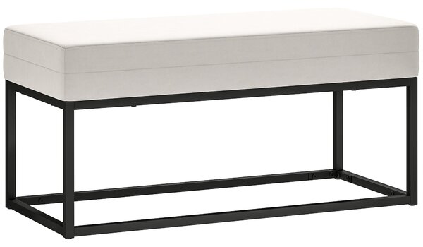 HOMCOM Moderní a Minimalistická Lavice do Předsíně s Nastavitelnými Nohy, Čalouněná Lavice do Ložnice z Sametu a Oceli, 94x42x44 cm, Krémová | Aosom