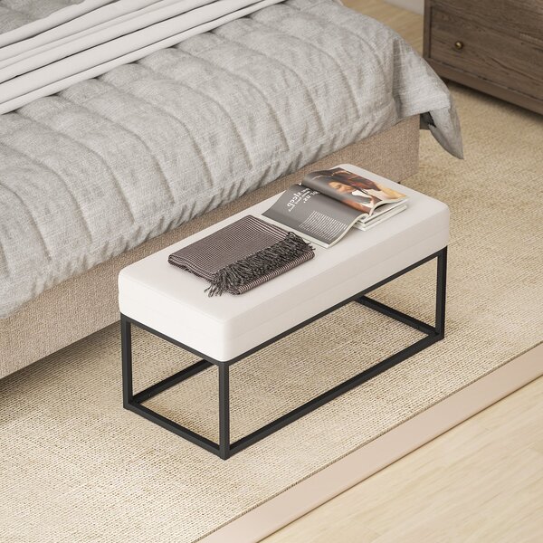 HOMCOM Moderní a Minimalistická Lavice do Předsíně s Nastavitelnými Nohy, Čalouněná Lavice do Ložnice z Sametu a Oceli, 94x42x44 cm, Krémová | Aosom