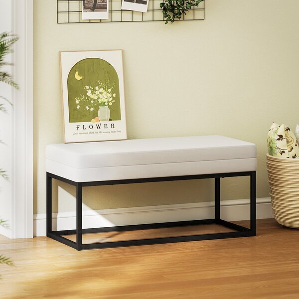 HOMCOM Moderní a Minimalistická Lavice do Předsíně s Nastavitelnými Nohy, Čalouněná Lavice do Ložnice z Sametu a Oceli, 94x42x44 cm, Krémová | Aosom