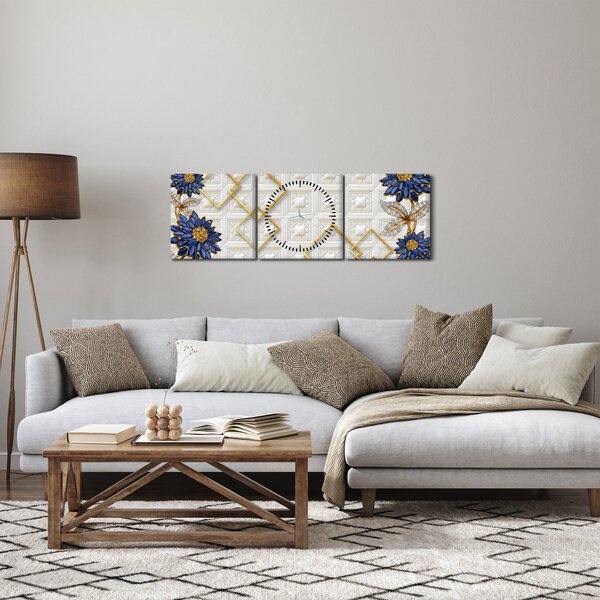Obraz - Diamantové květy (s hodinami) (90x30 cm)