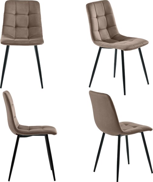 Fortuna Lai jídelní židle (4 ks), hnědá, sada 4 ks čalouněných židlí Designová židle s opěrkou, sedák z veluru, kovový rám