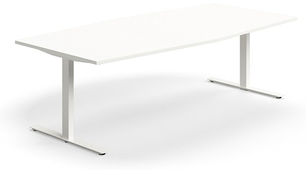 AJ Produkty Jednací stůl QBUS, T-nohy, 2400x1200 mm, tvar člunu, bílá podnož, bílá