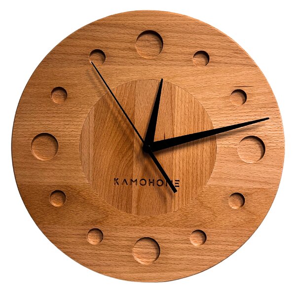 Kamohome Dřevěné nástěnné hodiny TAURUS Průměr hodin: 30 cm, Materiál: Ořech evropský