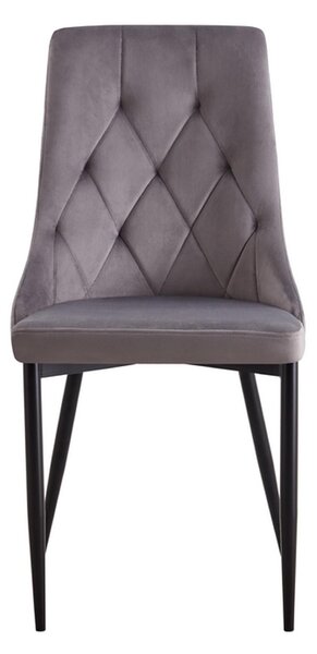 Židle Glamour s šedým sametovým čalouněním - Retro design - Černé kovové nohy - Jídelna, kancelář, obývací pokoj