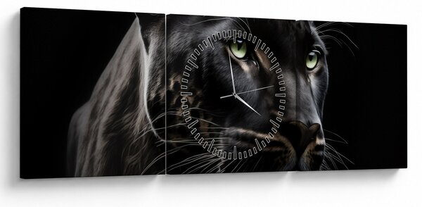 Obraz - Černý panter (s hodinami) (90x30 cm)