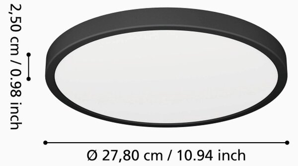 901326 FUEVA 6 LED stropní svítidlo 14,2W, 2000lm, CCT 2700/4000/6500K, IP44, černá, Ø 278x 25mm