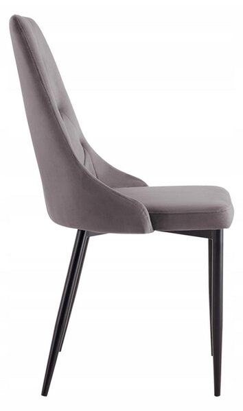 Židle Glamour s šedým sametovým čalouněním - Retro design - Černé kovové nohy - Jídelna, kancelář, obývací pokoj