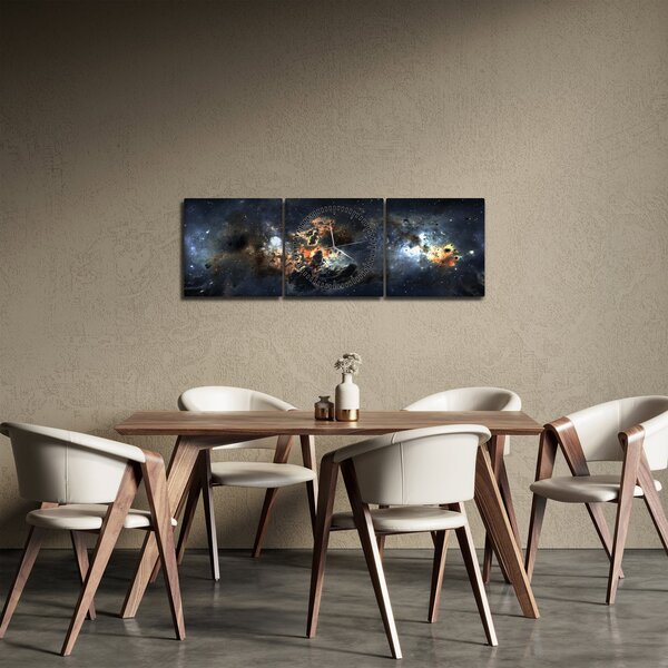 Obraz - Vesmír s mlhovinou (s hodinami) (90x30 cm)