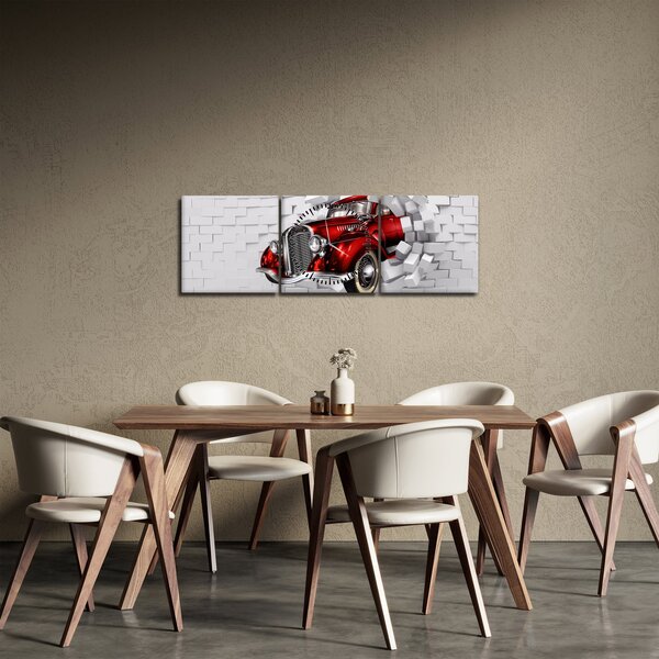 Obraz - Červené auto (s hodinami) (90x30 cm)