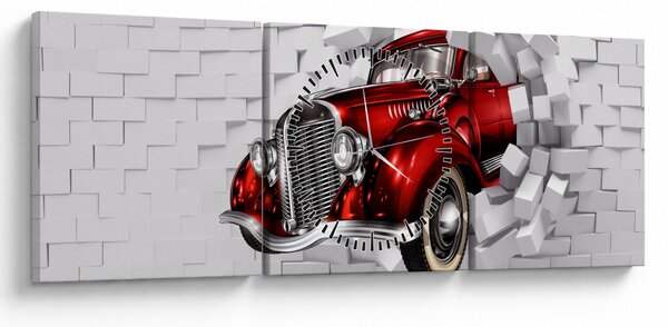 Obraz - Červené auto (s hodinami) (90x30 cm)