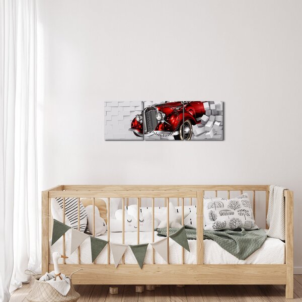 Obraz - Červené auto (s hodinami) (90x30 cm)