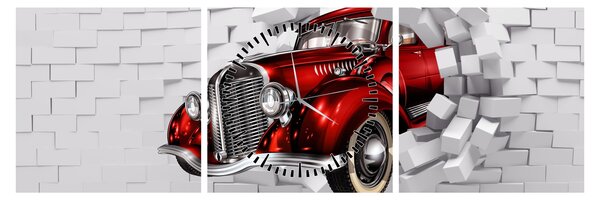 Obraz - Červené auto (s hodinami) (90x30 cm)