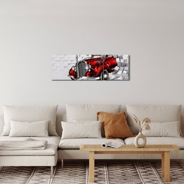 Obraz - Červené auto (s hodinami) (90x30 cm)