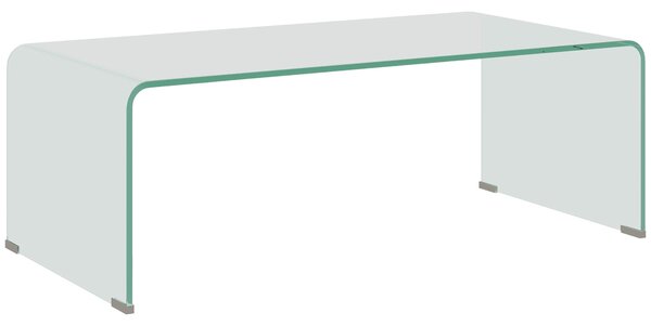 HOMCOM Moderní Monoblokový Kávový Stolek s Protiskluzovými Nohami, Temperované Sklo, 100x50x35 cm, Průhledný | Aosom