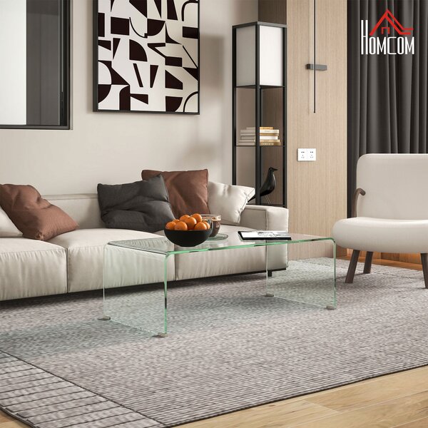 HOMCOM Moderní Monoblokový Kávový Stolek s Protiskluzovými Nohami, Temperované Sklo, 100x50x35 cm, Průhledný | Aosom