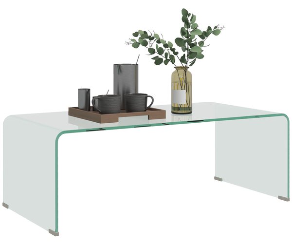 HOMCOM Moderní Monoblokový Kávový Stolek s Protiskluzovými Nohami, Temperované Sklo, 100x50x35 cm, Průhledný | Aosom