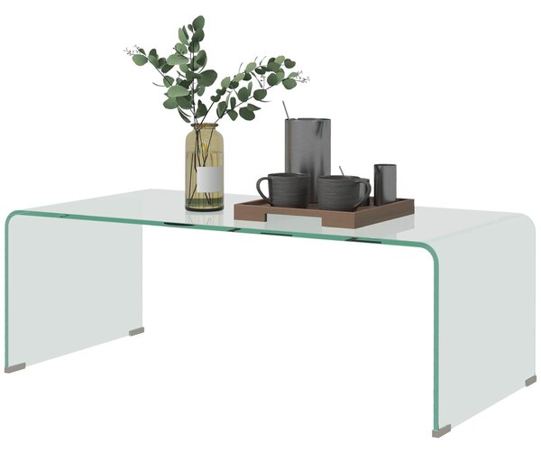 HOMCOM Moderní Monoblokový Kávový Stolek s Protiskluzovými Nohami, Temperované Sklo, 100x50x35 cm, Průhledný | Aosom