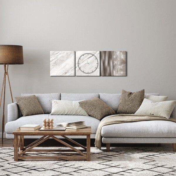 Obraz - Mramor se stříbrnými linkami (s hodinami) (90x30 cm)