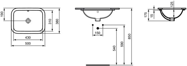 Ideal Standard Connect umyvadlo 43x31 cm obdélníkový pod pult bílá lesk E505801