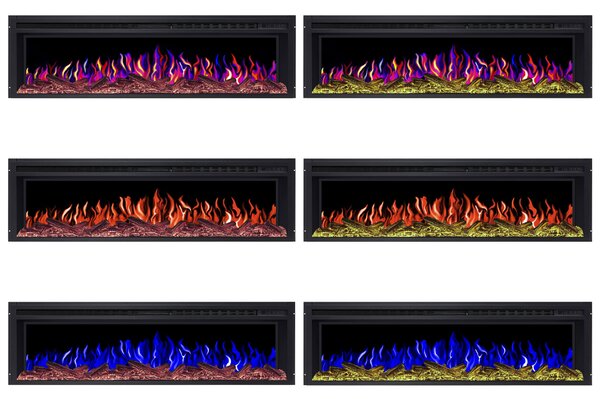 ArtiFlame Elektrický krb AF58 Multicolour Elektrický vestavný krb s ohřevem 1600W realistický 3D efekt plamene LED osvětlení Dálkové ovládání Černá barva