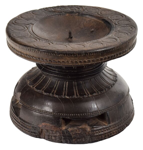 Dřevěný svícen ze starého teakového sloupu, 15x15x12cm (AH)