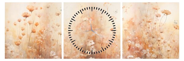 Obraz - Vzor divokých květin (s hodinami) (90x30 cm)