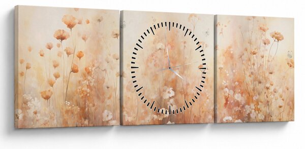 Obraz - Vzor divokých květin (s hodinami) (90x30 cm)