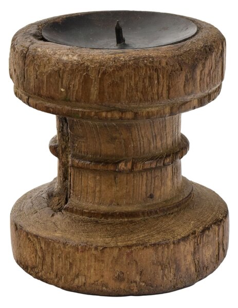 Dřevěný svícen ze starého teakového sloupu, 11x11x14cm (6C)