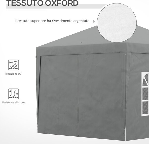 Outsunny Skládací Altán 3x3 s 2 Dveřmi a 2 Okny, 4 Bočními Panely a Taškou, Ocelový a Oxfordský Textil pro Zahradu, Akce, Kempování, Světlá Šedá | Aos