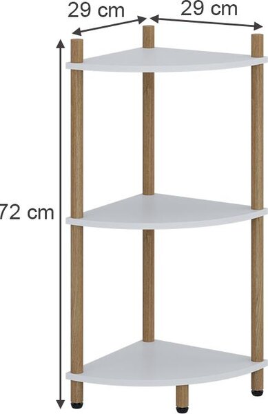 Rohová police Vicco Bivio Bílá/borovice 29 x 72 cm se 3 úložnými prostory, Model 57468