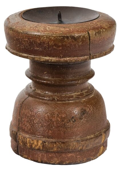 Dřevěný svícen ze starého teakového sloupu, 11x11x14cm (6A)