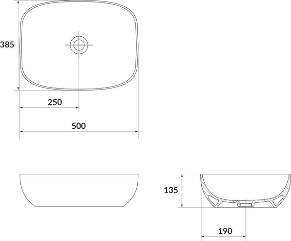 Cersanit Larga umyvadlo 50x38.5 cm obdélníkový na pult bílá lesk K677-003