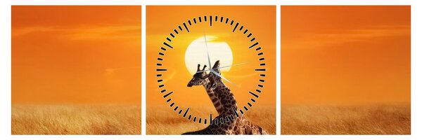 Obraz - Žirafy v národním parku Serengeti (s hodinami) (90x30 cm)