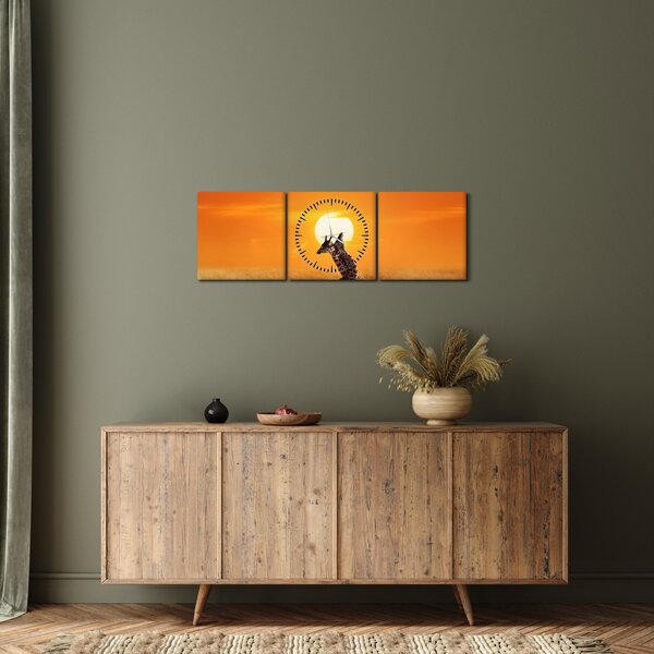 Obraz - Žirafy v národním parku Serengeti (s hodinami) (90x30 cm)