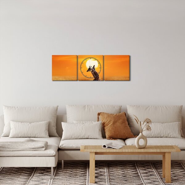 Obraz - Žirafy v národním parku Serengeti (s hodinami) (90x30 cm)