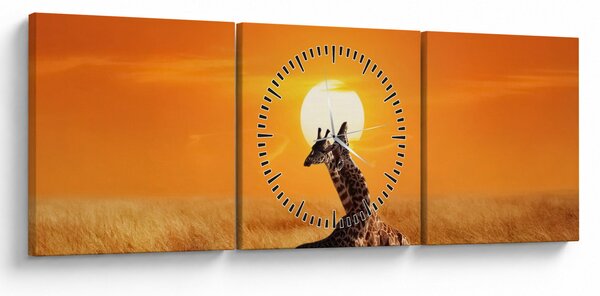 Obraz - Žirafy v národním parku Serengeti (s hodinami) (90x30 cm)