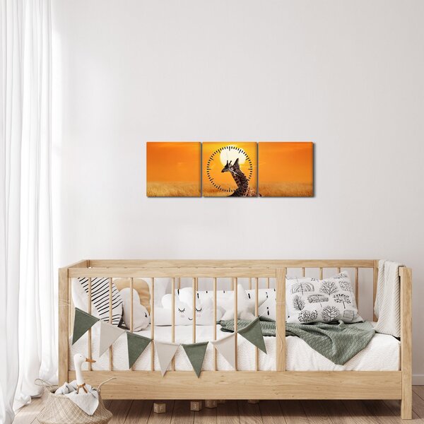 Obraz - Žirafy v národním parku Serengeti (s hodinami) (90x30 cm)