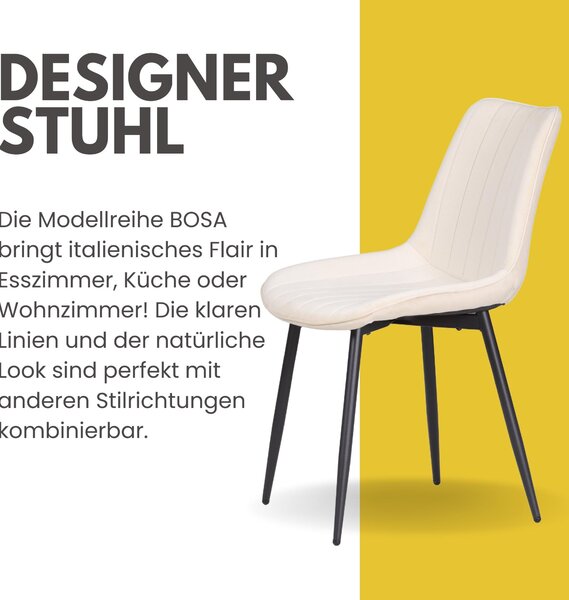 Albatros BOSA sametová židle béžová - sada 2 jídelních židlí v moderním retro designu, čalouněná a ergonomická, potah testovaný DEKRA, snadná údržba