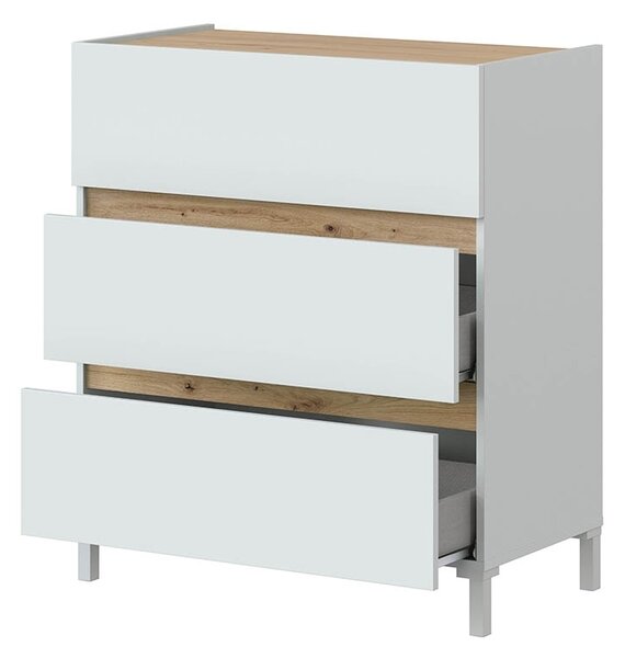 Komoda se 3 zásuvkami v dubovém a bílém provedení, šířka 79 cm - TEMPUS