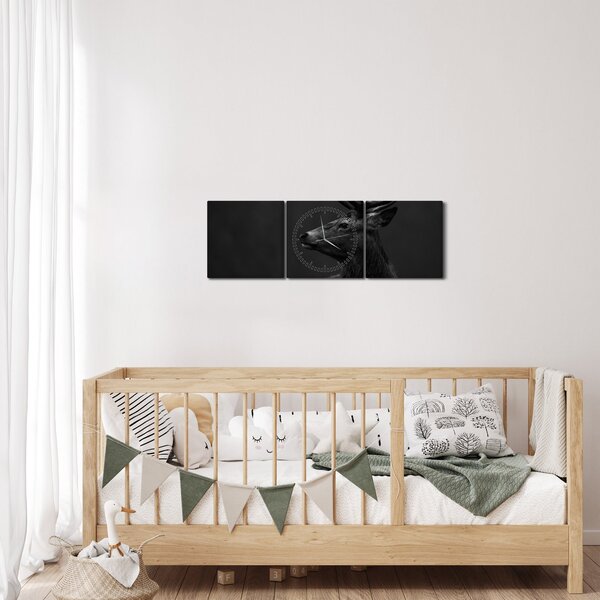 Obraz - Portrét jelena (s hodinami) (90x30 cm)