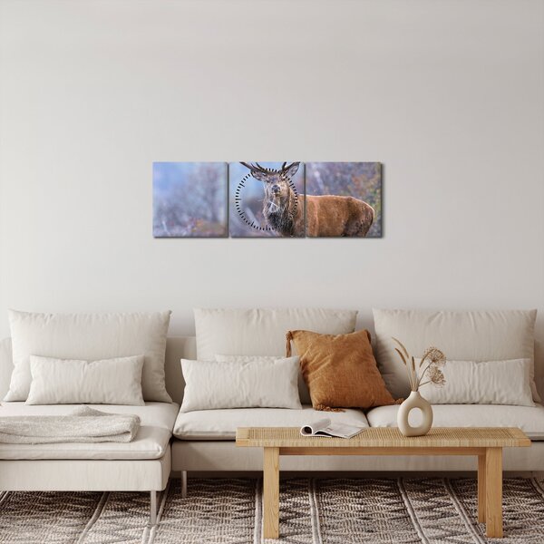 Obraz - Jelen v krajině (s hodinami) (90x30 cm)