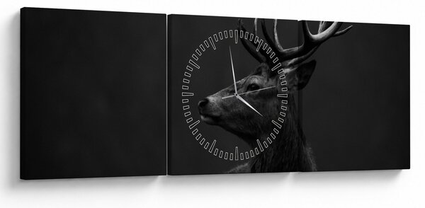 Obraz - Portrét jelena (s hodinami) (90x30 cm)