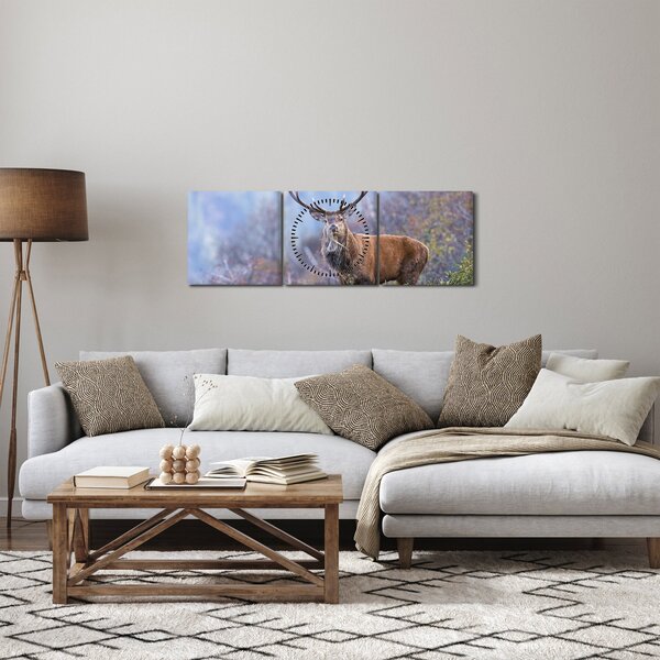 Obraz - Jelen v krajině (s hodinami) (90x30 cm)