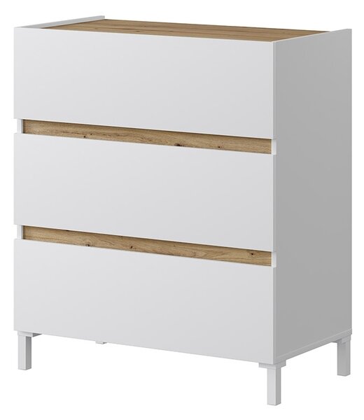 Komoda se 3 zásuvkami v dubovém a bílém provedení, šířka 79 cm - TEMPUS