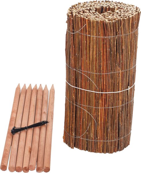 BOGATECO proutěné obruby záhonů | délka 300 cm | proutěné obruby trávníků proutěný plot | 7X nabroušené dřevěné kůly z buku | výška 40 cm