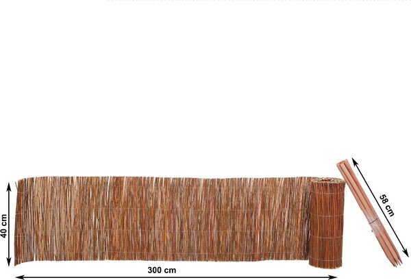 BOGATECO proutěné obruby záhonů | délka 300 cm | proutěné obruby trávníků proutěný plot | 7X nabroušené dřevěné kůly z buku | výška 40 cm