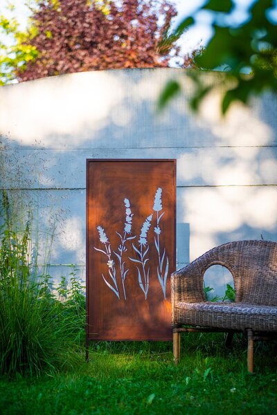 Zahradní Paraván z Ušlechtilé Rzi „Čtyři Stébla Trávy“ 120x50 cm Dekorativní Panel