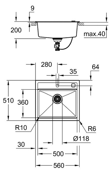Grohe K700 granitový dřez 56x51 cm černá 31651AP0