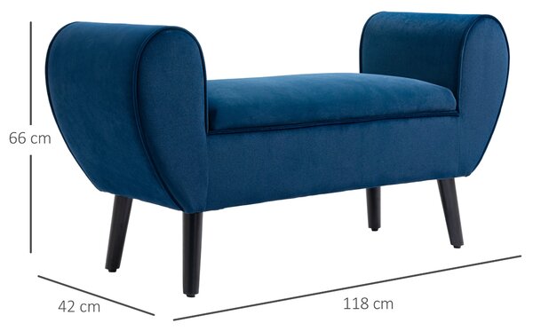 HOMCOM Čalouněná úložná lavička pro ložnici a předsíň, lavička na konci postele z sametové tkaniny s opěrkami, 118x42x66cm, Modrá | Aosom