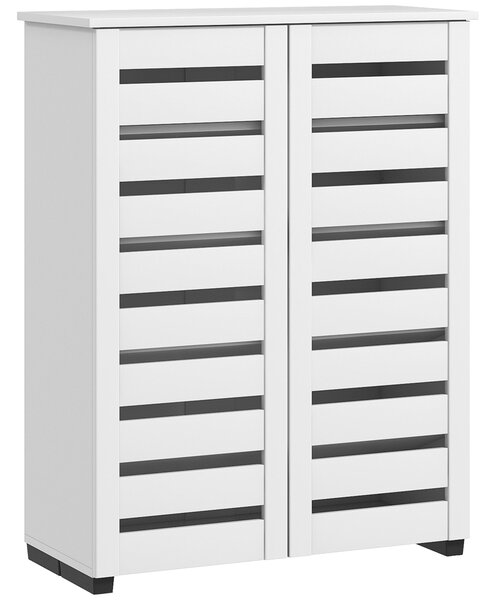 HOMCOM 5-úrovňový botník s 4 nastavitelnými policemi a mřížkovými dveřmi, moderní úsporný organizér na boty z dřeva, 76x33x98 cm, bílý | Aosom